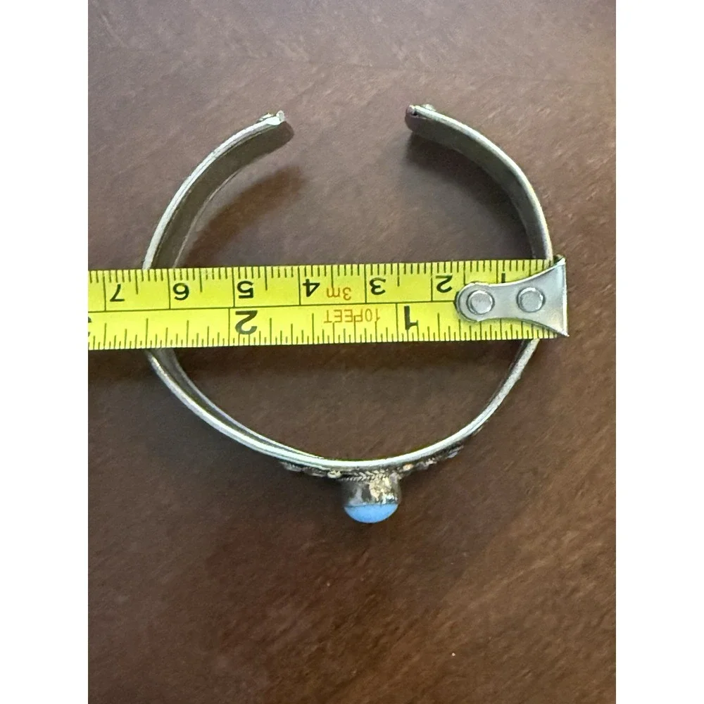 Bracelet Vtg Turquoise‎ Cuff Navajo Style Boho Tribal Engraved Blue Stones